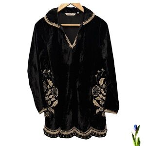 Soft Surroundings Size PS Long Tunic Top Short Dress Embroidered Black V…